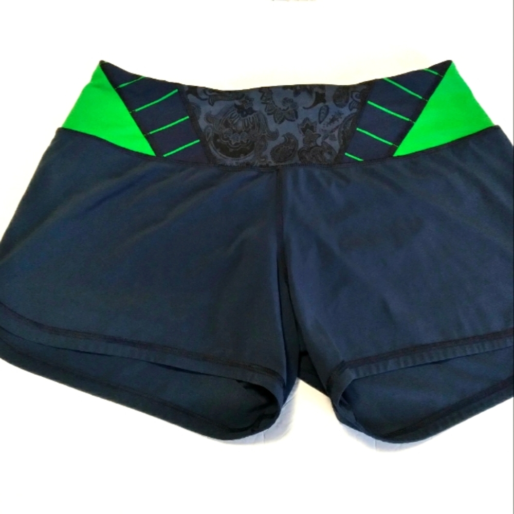 Lululemon Speed Runnig Shorts Secure Back Pocket Lined High-rise Navy Paisley - Picture 2 of 11